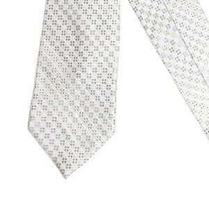 Calvin Klein Silk Tie Men’s Long 62” Silver Geometric Check Preppy Classic New